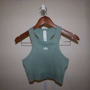 ALO Yoga Aspire Cropped Ribbed Tank Top Botanical Green/ Sage Green High Neck